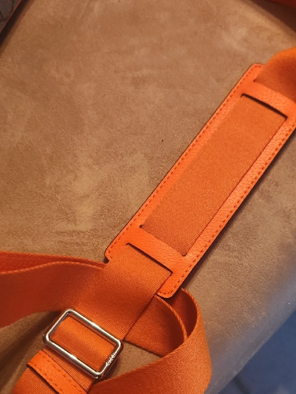 Inspired By Desiner Brown Supreme Crossbody with Orange Accents - Picture 2 of 16